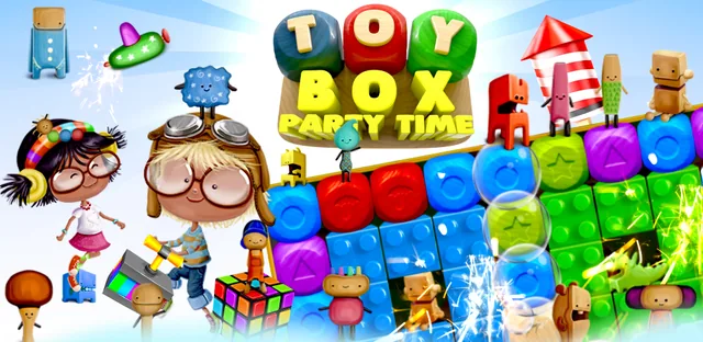 Original Toy Box Party Time artwork showing colorful toy cubes and characters